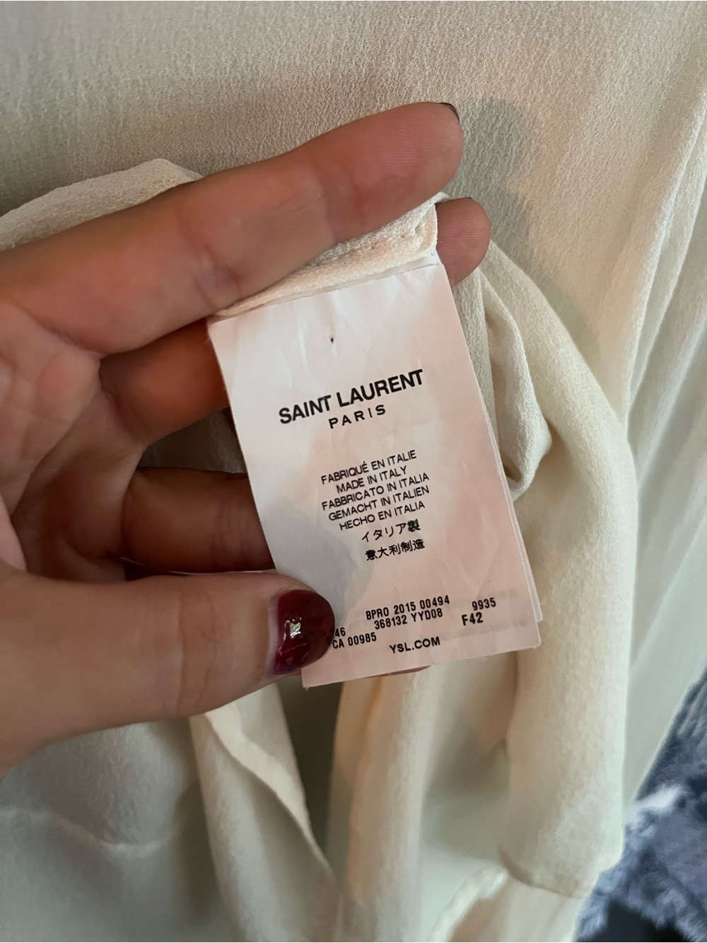 Saint Laurent Ivory Tie-Neck Sheer Blouse - Picture 8 of 14